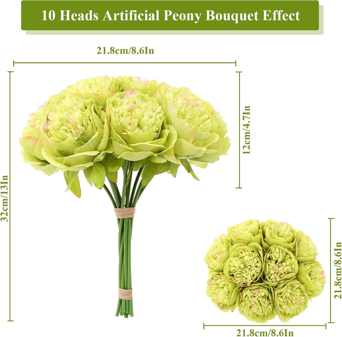 U'Artlines 10 Heads Artificial Peony Silk Flower Leaf Home Office Wedding Party Festival Bar Decor