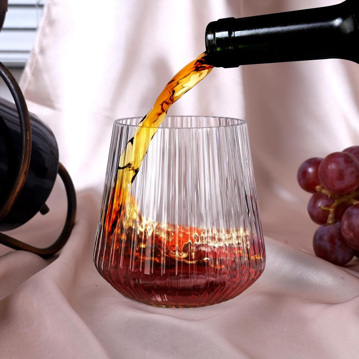 40 Pack Plastic Ribbed Wine Glasses, 14Oz Origami Disposable Wine Glasses Unbreakable Clear Plastic
