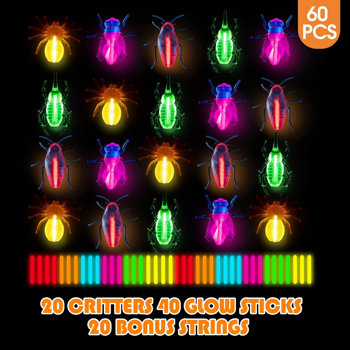 Glow Critters for Halloween Party Favor, Glow in The Dark Toys Set for Kids, School Classroom Game