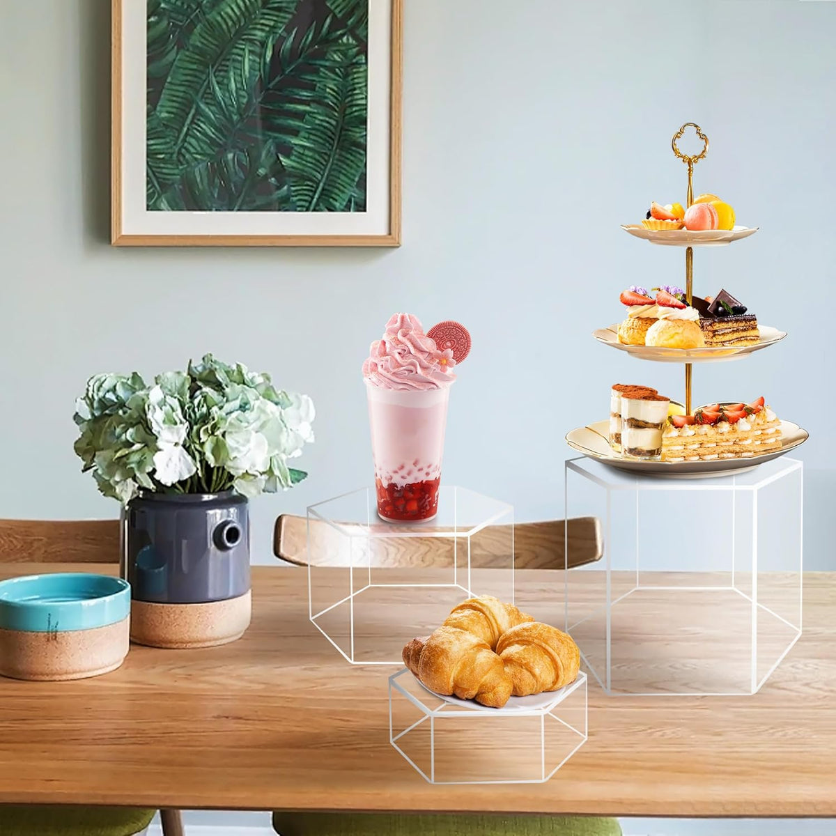 6 Pcs Buffet Risers, Dessert Stands, Acrylic Boxes for Display, Hexagonal Jewelry Showcase, Riser