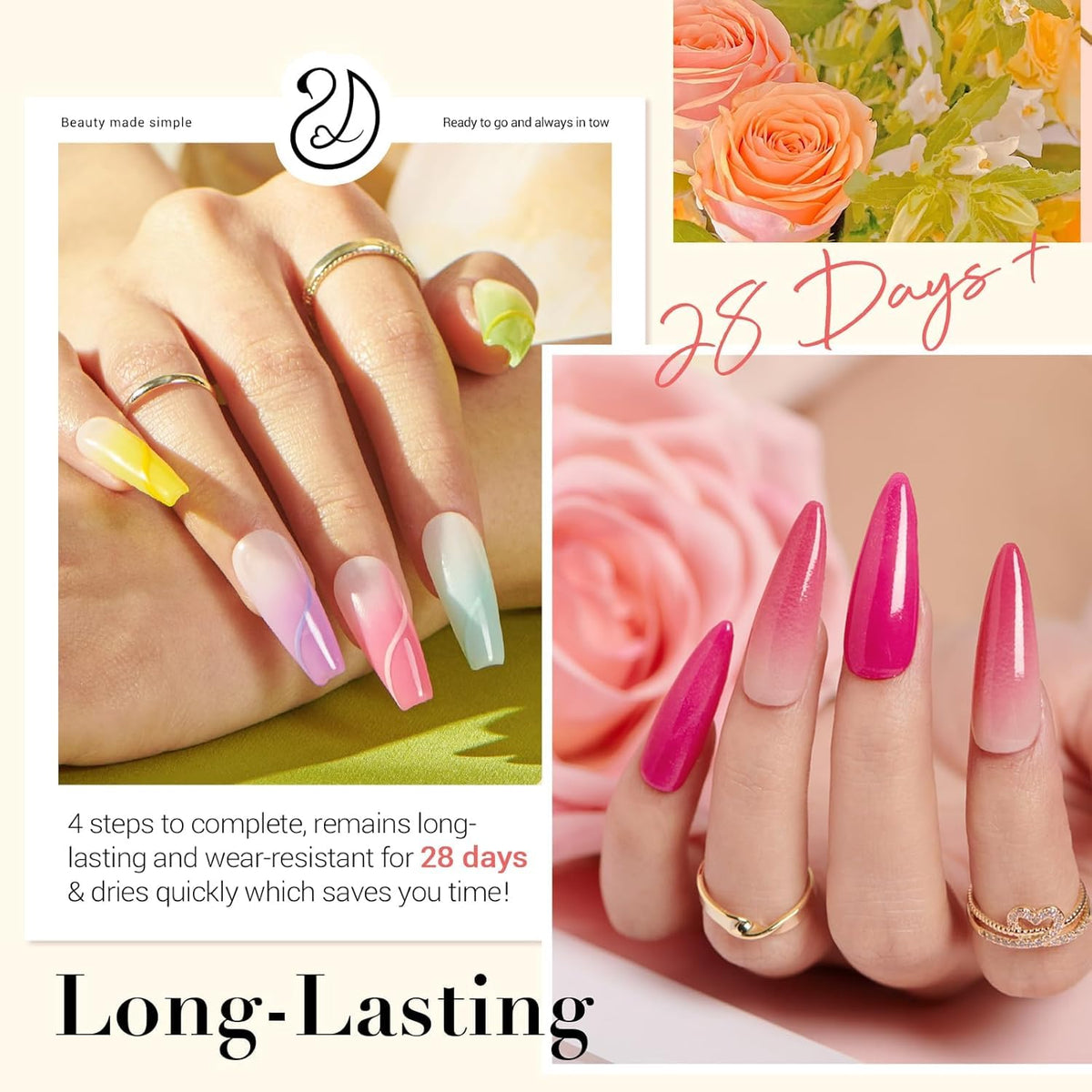 AZUREBEAUTY 42Pcs Dip Powder Nail Kit Starter, 32 Colors Spring Rainbow Bright Pink Red Green