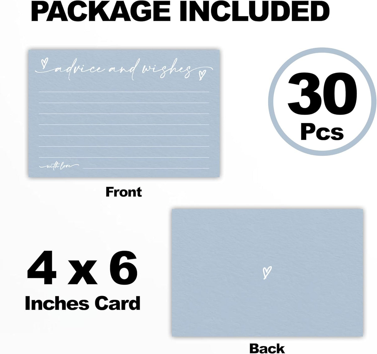 30 Advice & Wishes Cards - Minimalism Blue - Double Sided Fill-In Advice Cards For Bridal, Wedding