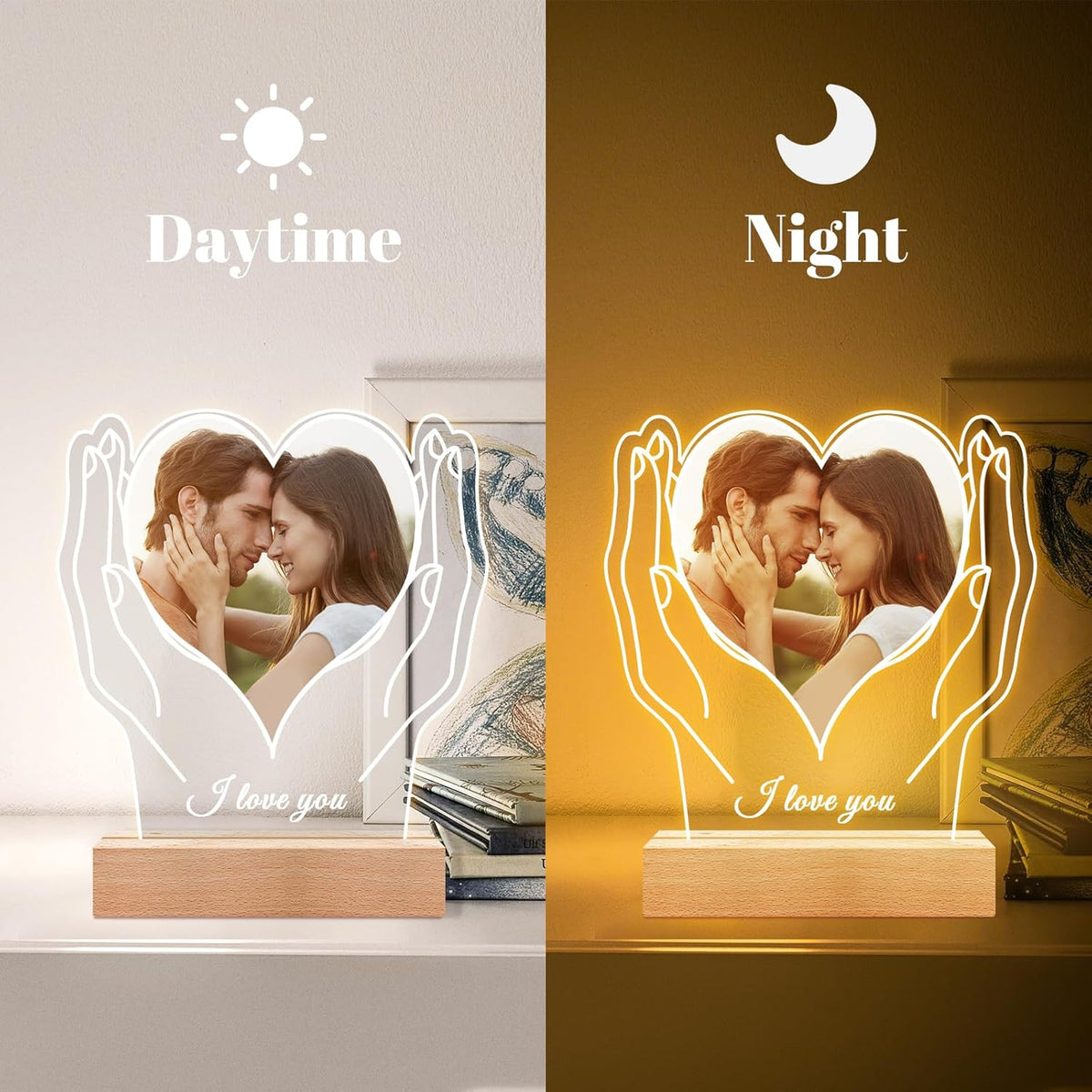 Personalized Picture Frame with Photo, Customized Photo Frame with Night Light, Custom Picture