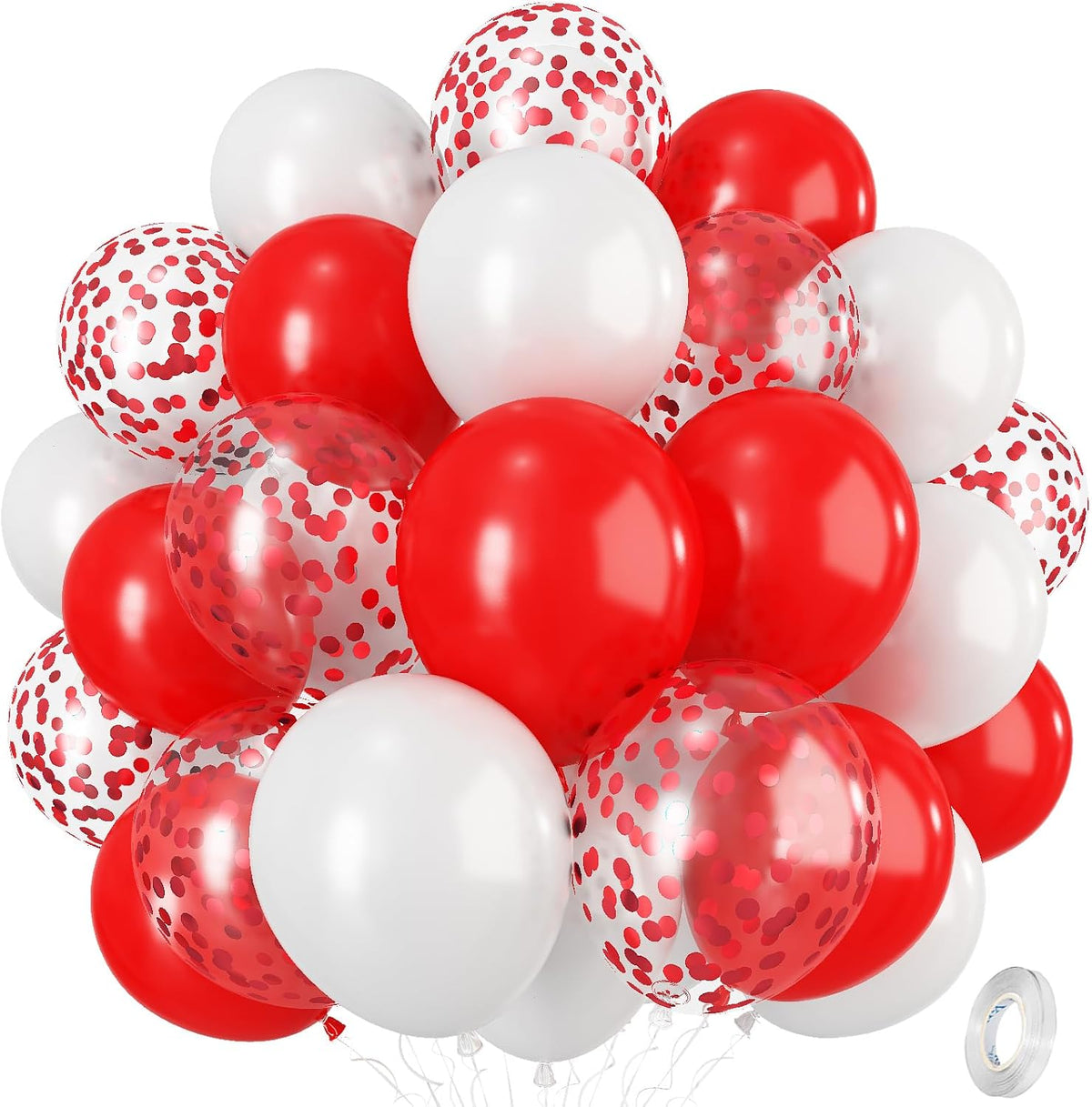 12 Inch Red White Confetti Latex Balloons Set, 35 Pack - Helium Party for Girls Women Birthday