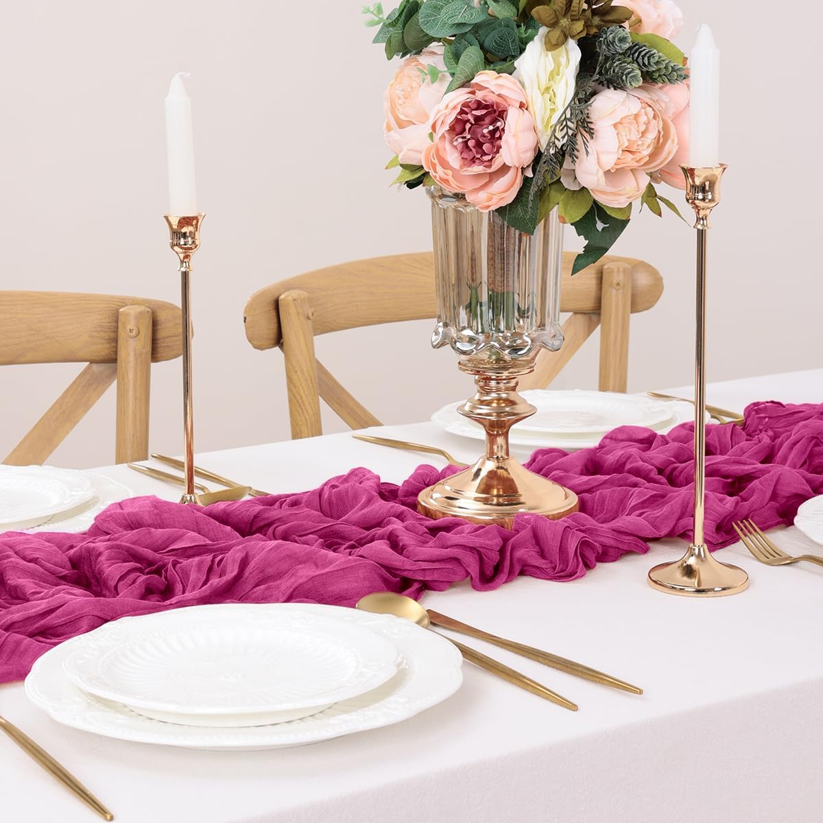 Fuschia Table Runner Cheesecloth Table Runner 10FT Farmhouse Table Runners 120 Inches Fall Table