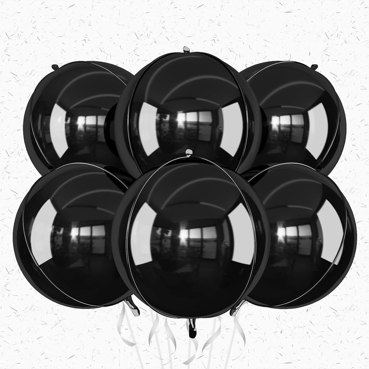 6Pcs Black Round Foil Balloons,Giant 4D Round Ball Balloons,22 Inch Metallic Black Balloon for
