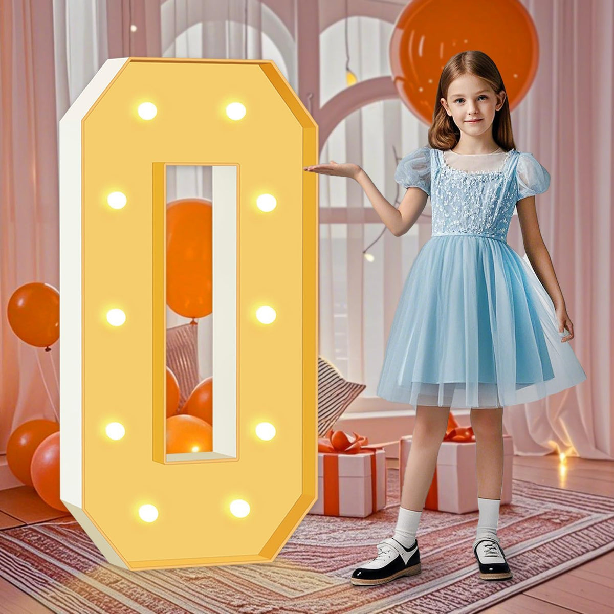 4FT Light Up Marquee Numbers, 4 Feet Tall Light Up Number 0, Mosaic Cardboard Numbers Signs for
