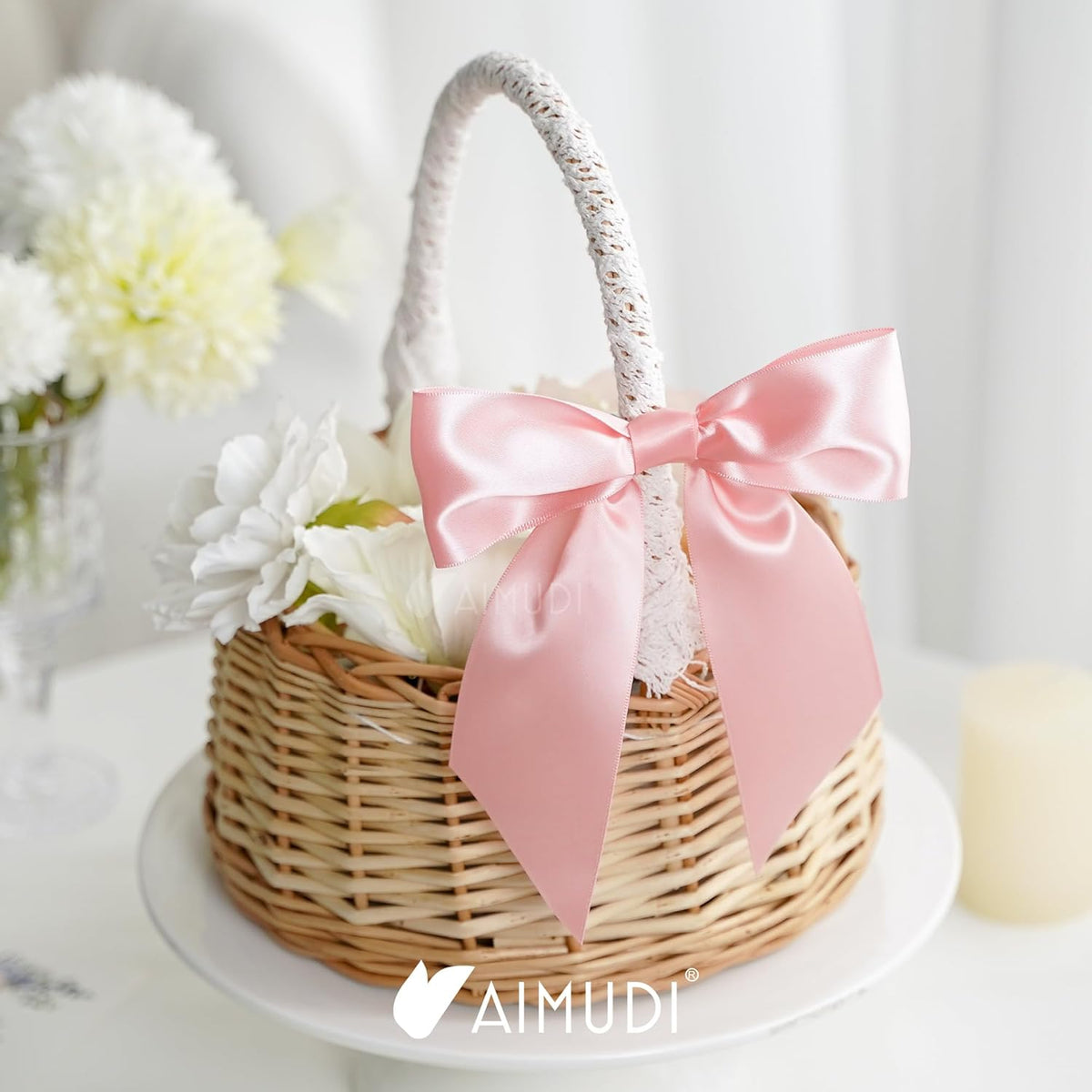 AIMUDI Baby Pink Satin Bows 5.5" Bows for Gift Wrapping Satin Twist Tie Bows Premade Ribbon Bows