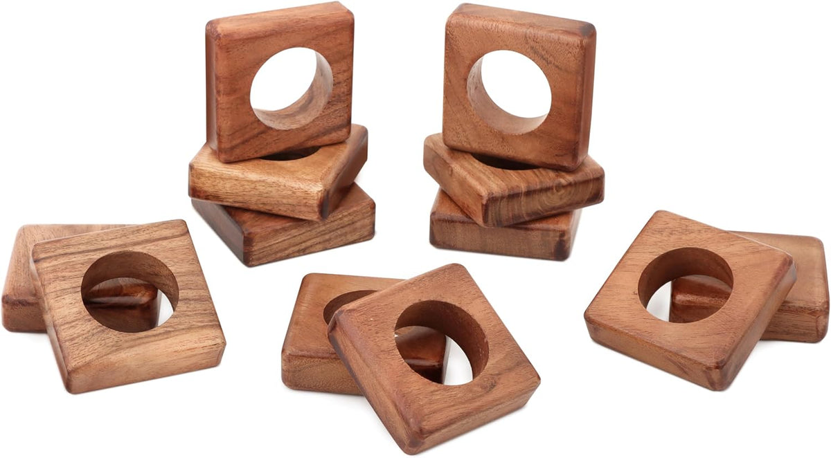 Wooden Napkin Rings Set of 12 Fall Decor for Home Square Acacia Wood Napkin Holders for Dining