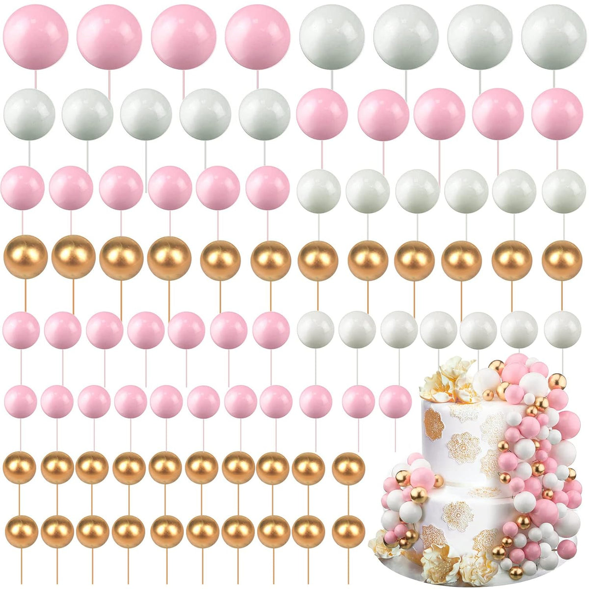 108 Pcs Balls Cake Topper DIY Cupcake Insert Foam Balloons for Cake Baking Wedding Anniversary