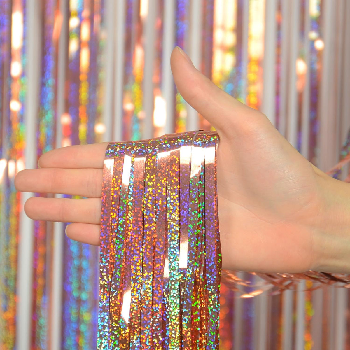 Foil Fringe Curtains Party Decorations - Melsan 3 Pack 3.2 x 8.2 ft Tinsel Curtain Party Photo