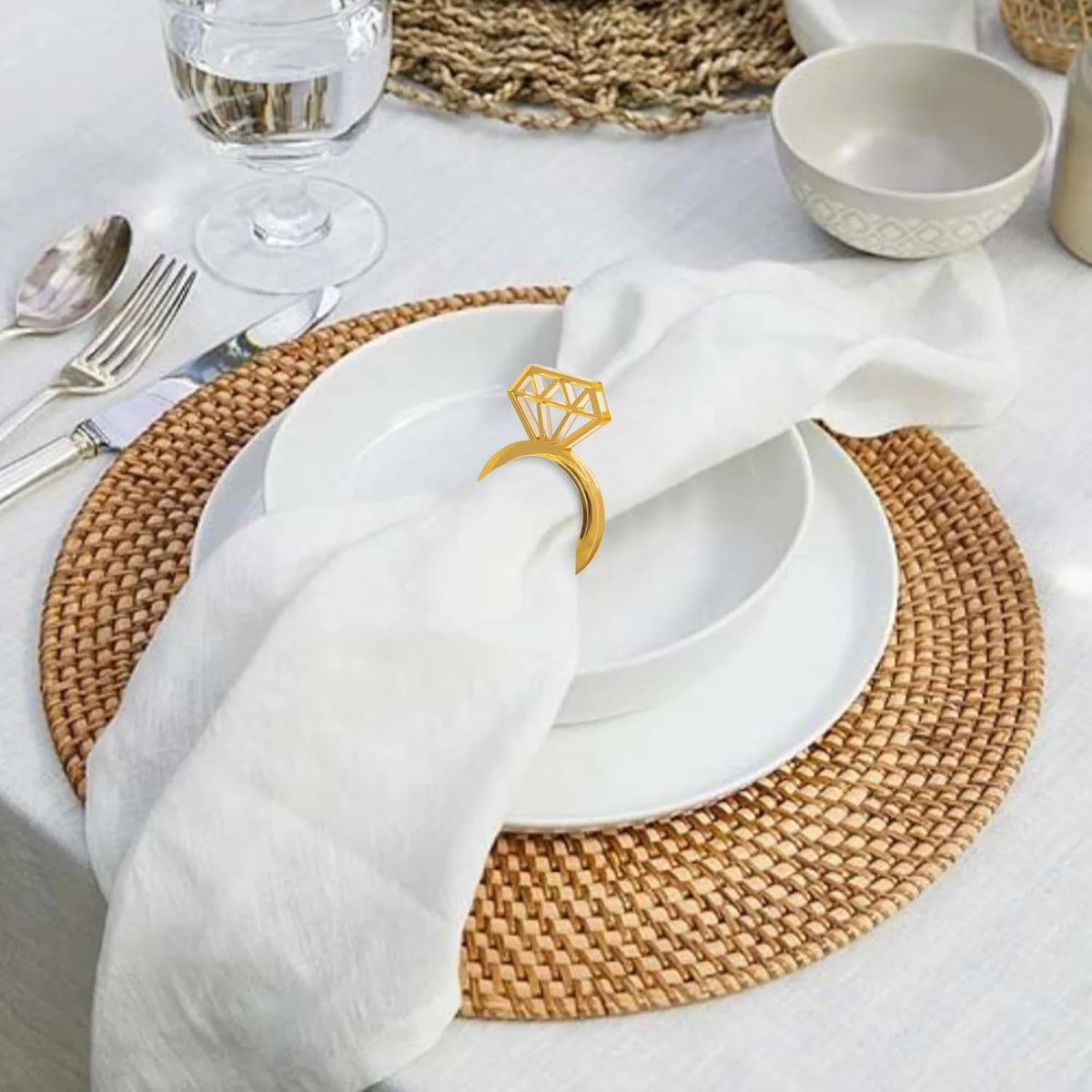 Edussy Gold Napkin Rings Set of 12,Acrylic Mirror Diamond Napkin Ring Holders for Wedding