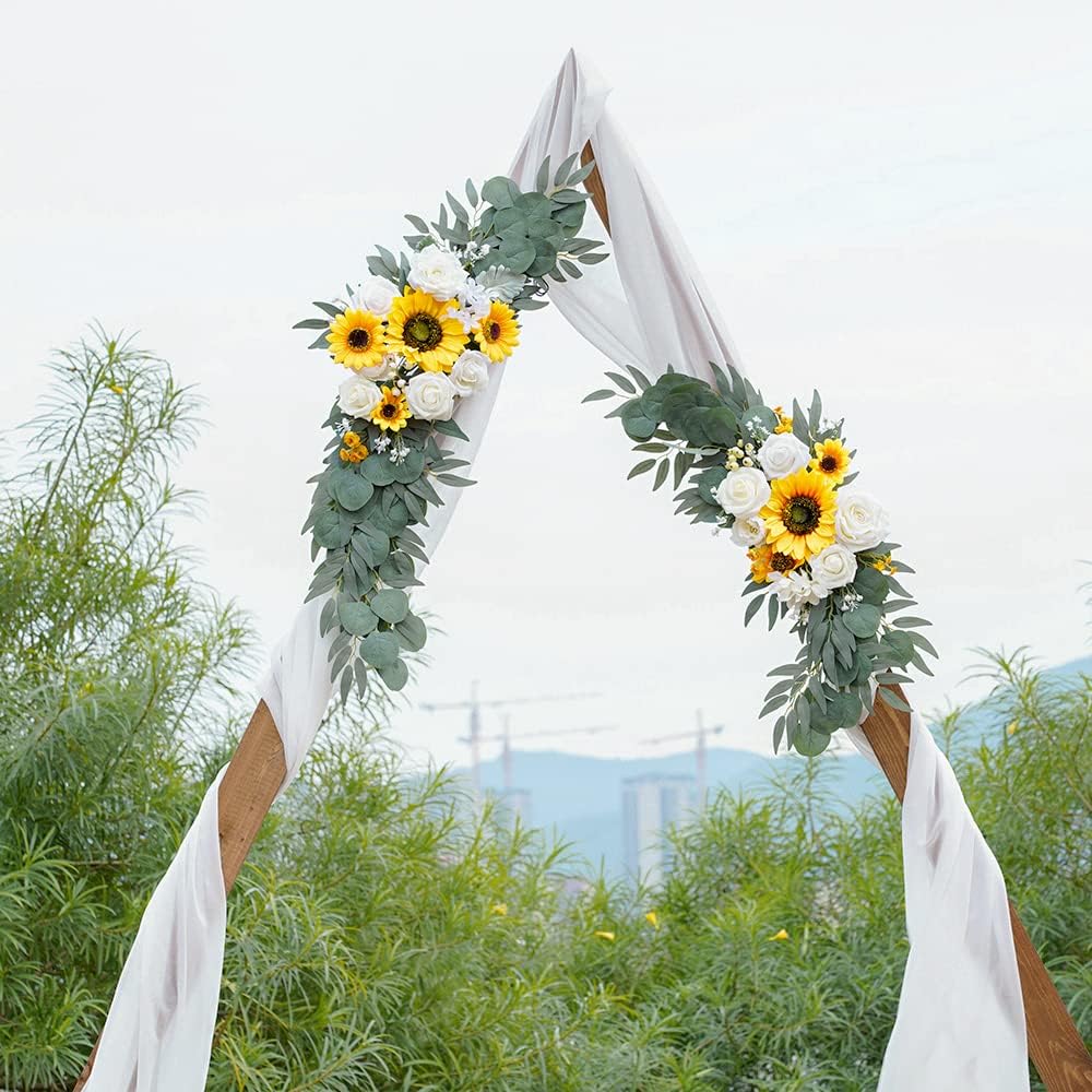 Ponatia Artificial Wedding Arch - Flowers (Pack of 2), White & Sunflowers for Wedding Welcome Signs