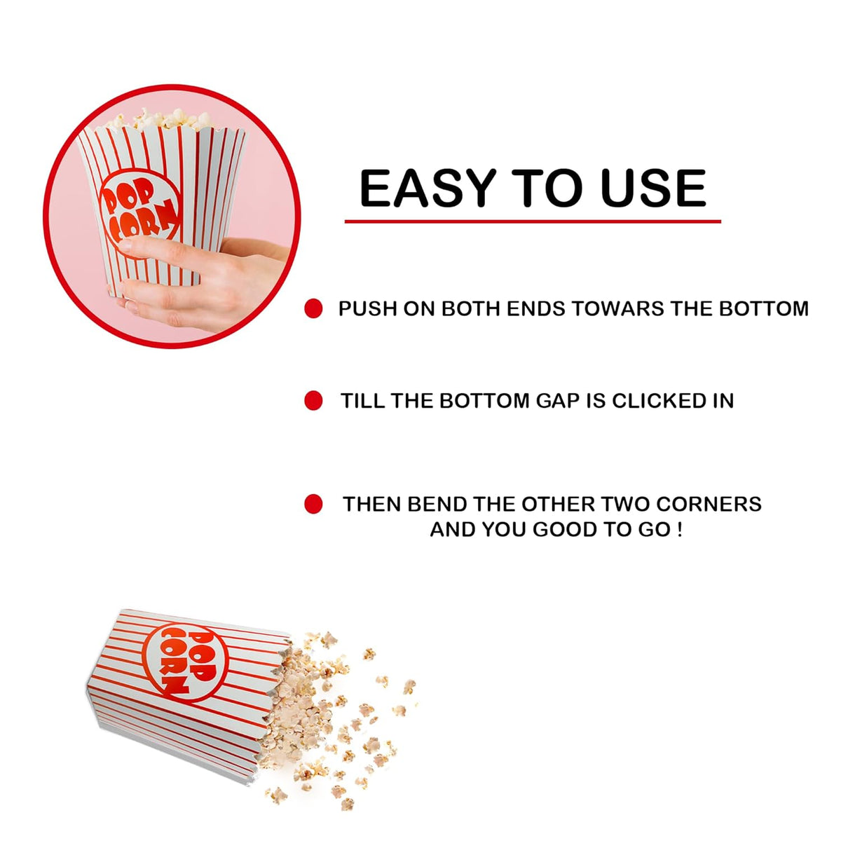 50 Pack Popcorn Boxes Movie Night Popcorn Bags for Party Red and White Popcorn Bags for Popcorn