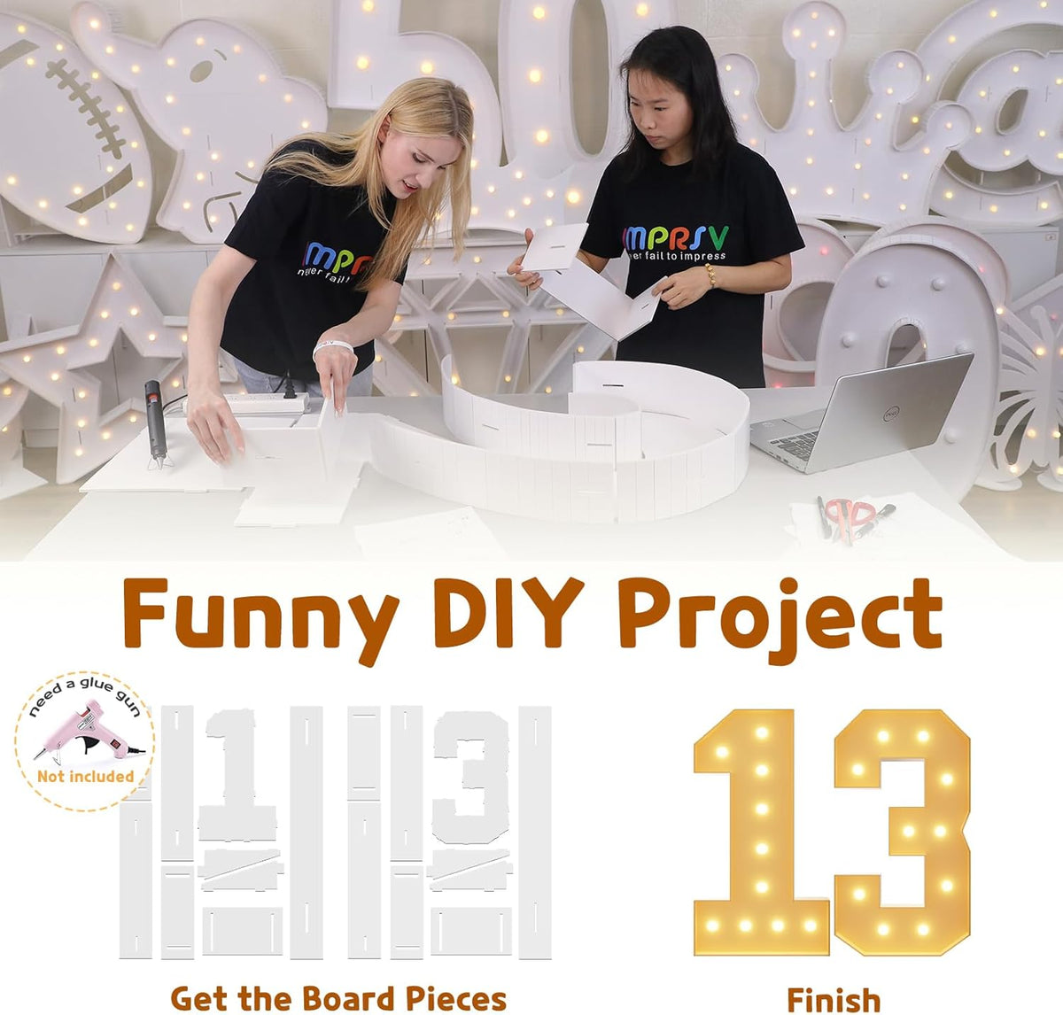 Imprsv 4FT Light Up Numbers, Marquee 13th Birthday Decorations for Girls Boys, Large Light Up 13th