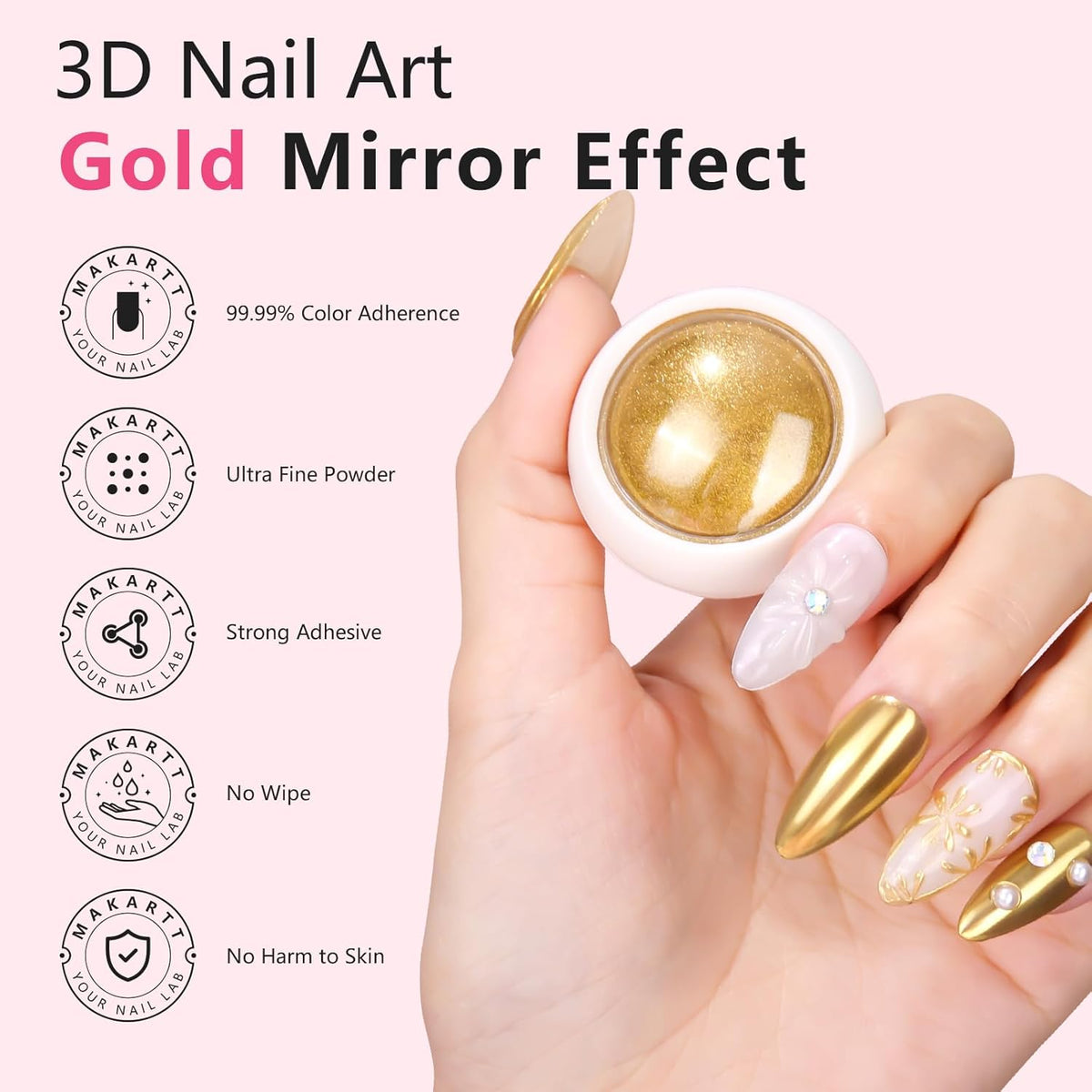 Makartt 3D Gel Nail Art with Gold Chrome Nail Powder Kit: Clear Molding Gel for Nail Art 15g