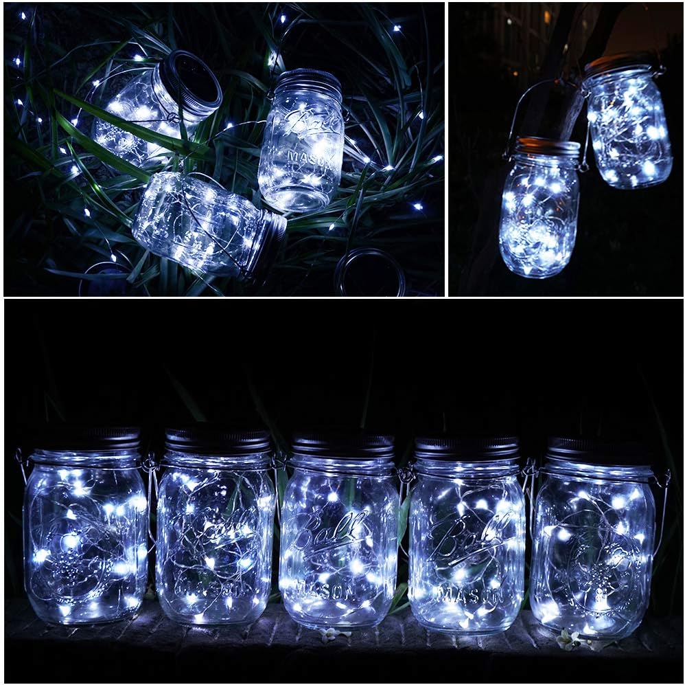 SunKite Solar Mason Jar Lights [Updated], 8 Pack 20 LED Waterproof Fairy Firefly Jar Lids String
