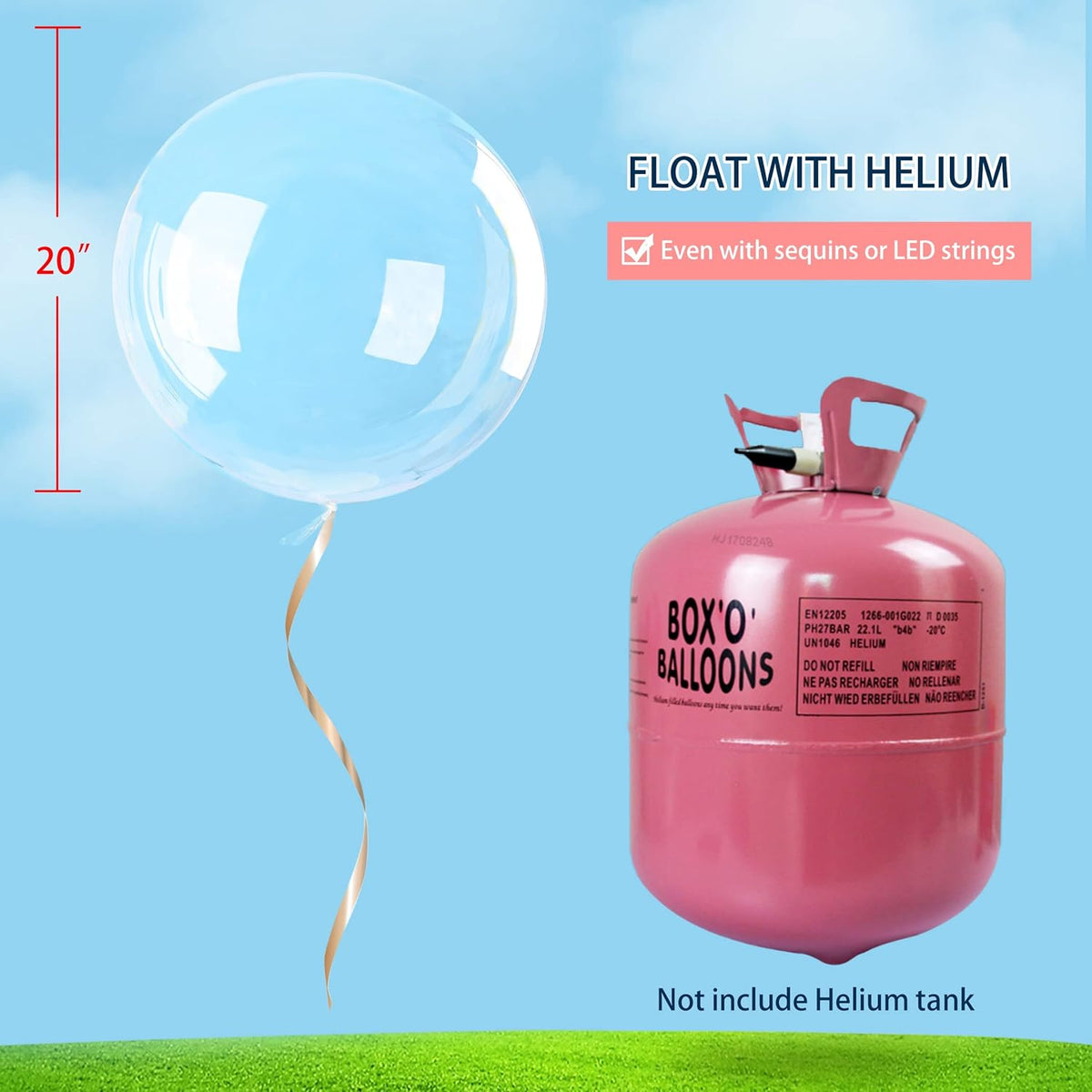 10 Pack Big Light Up BOBO Led Balloons with Sticks - Clear Balloons with Lights, Glow in the Dark