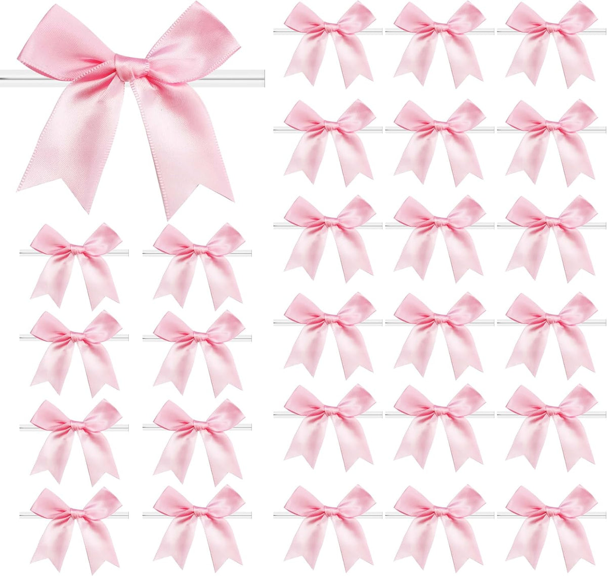 50 PCS Twist Tie Bows Satin Ribbon Bows 3.3 Inch Gift Wrap Bows Craft Bows for Gift Wrapping, Party