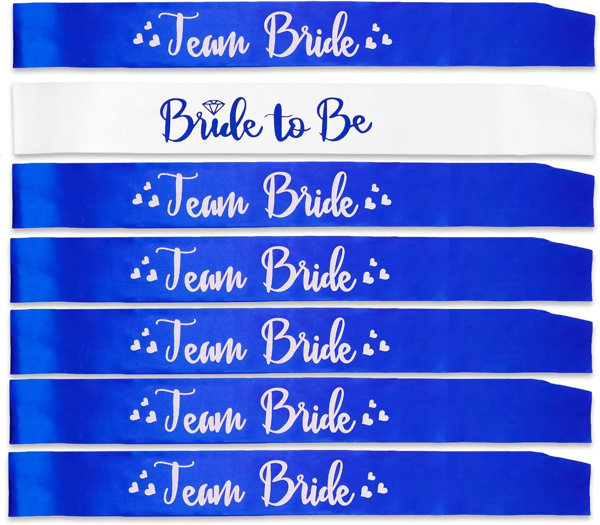 7 Pack Bachelorette Sashes Royal Blue, 1 White Bride to Be Sash and 6 Team Bride Sashes Bridal