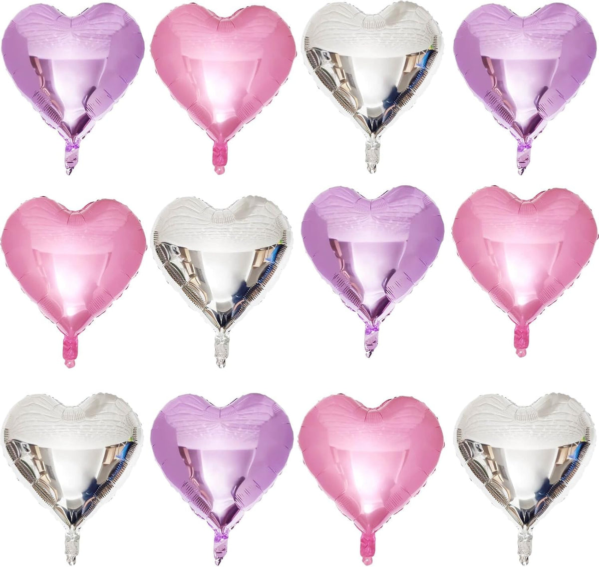 Pink Heart Shaped balloons Pack of 12,18 Inch Silver Love Valentine Balloons Purple Heart Romantic