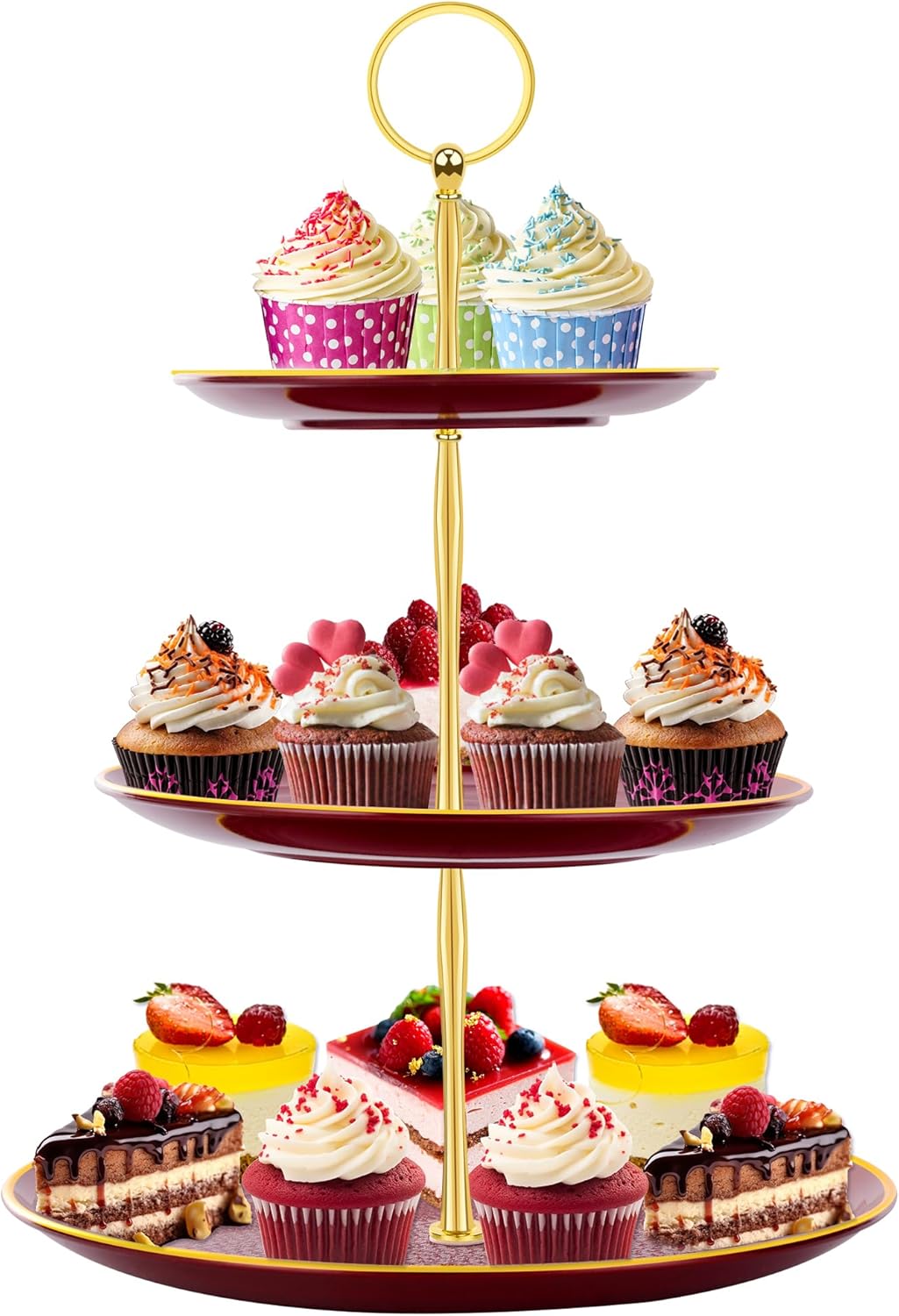PinCute Cupcake Stand Holder - 3 Tier Cup Cake Dessert Stands, Plastic Tiered Serving Tray&Metal