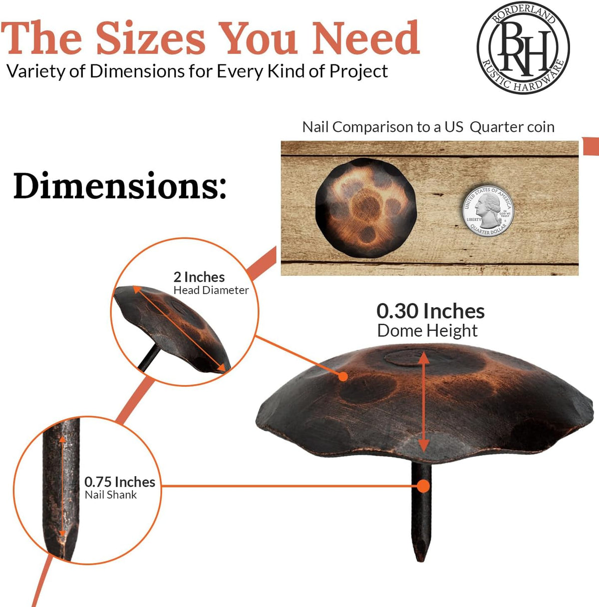 10 Pack 2" Round Head Iron Clavos Decorative Nails – Oil Rubbed Bronze – Handmade Rustic Round