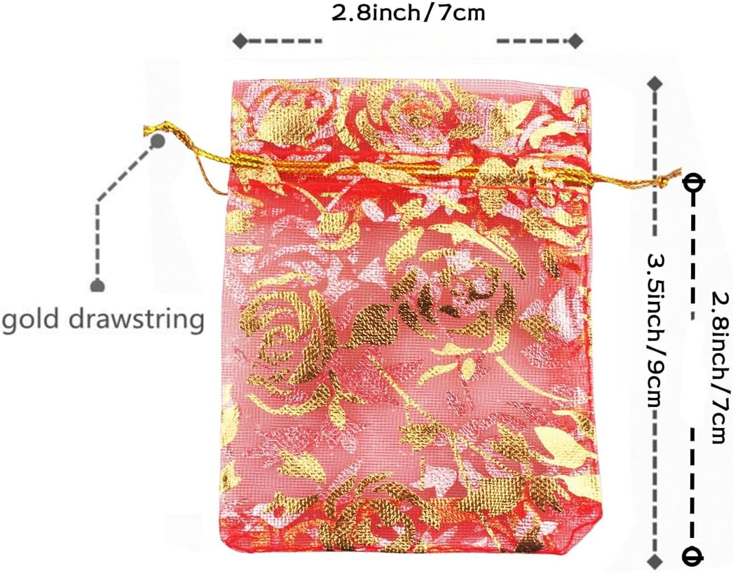 100 Pack 2.8 x 3.5 Inch Flower Heart Organza Jewelry Gift Pouch Candy Pouch Drawstring Wedding