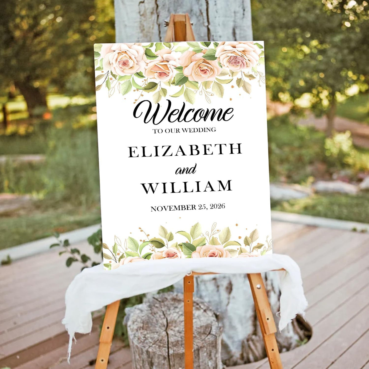 Gentle Pink Rose Wedding Welcome Sign, Minimalist Floral Template, Editable Printable Sign for