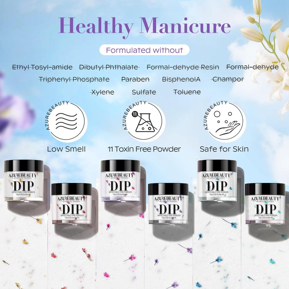 AZUREBEAUTY Dip Powder Nail Transparent Crystal Dried Flower Set, Blue Green Purple Pink Yellow 6
