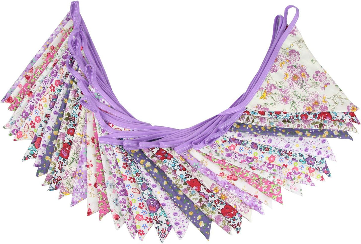 10M/32Ft Triangle Bunting Banner, 36 Pcs Cotton Fabric Flags Pennant Garlands for Birthday Party