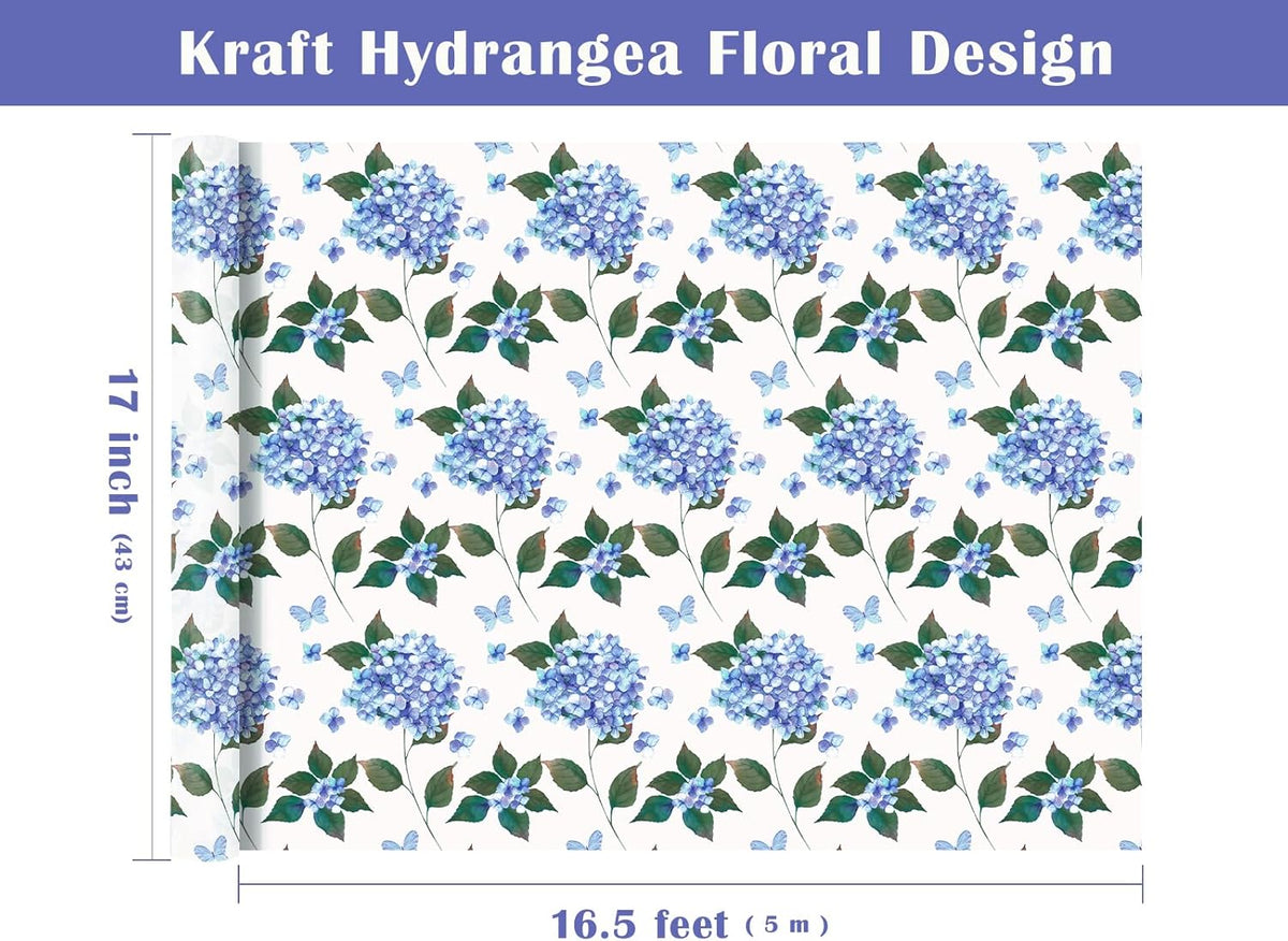 WRAPAHOLIC 30 Inch Jumbo Kraft Hydrangea Floral Wrapping Paper Roll - 30 Inch x 33 Feet - Hydrangea