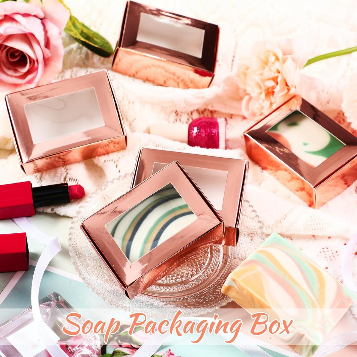 Zonon 30 Pcs Soap Boxes for Homemade Packaging, Mini Kraft Treat Boxes with Window for Bakery Candy