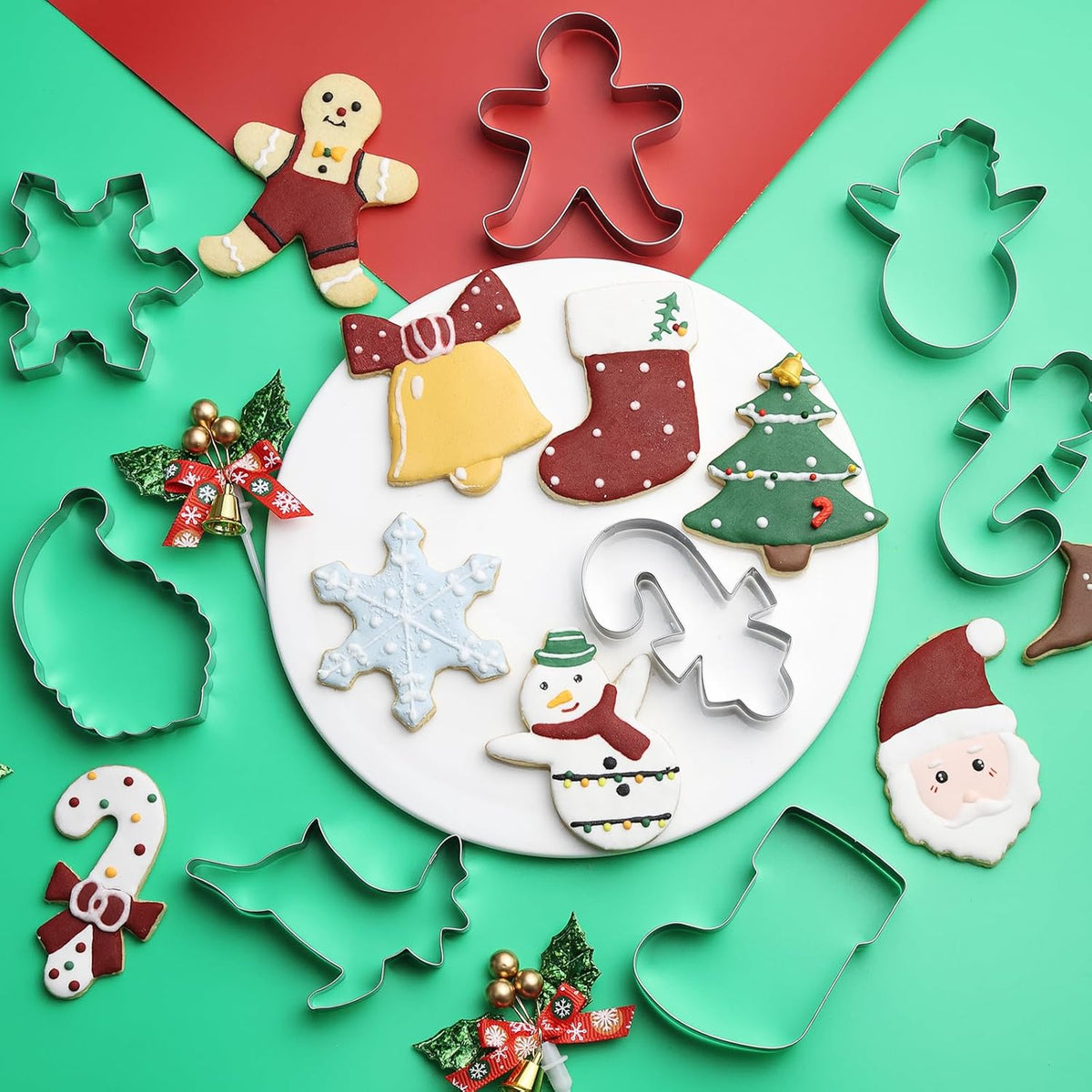 Christmas Cookie Cutters Set- 9 Piece Stainless Steel Winter Holiday Metal Shapes-Christmas tree