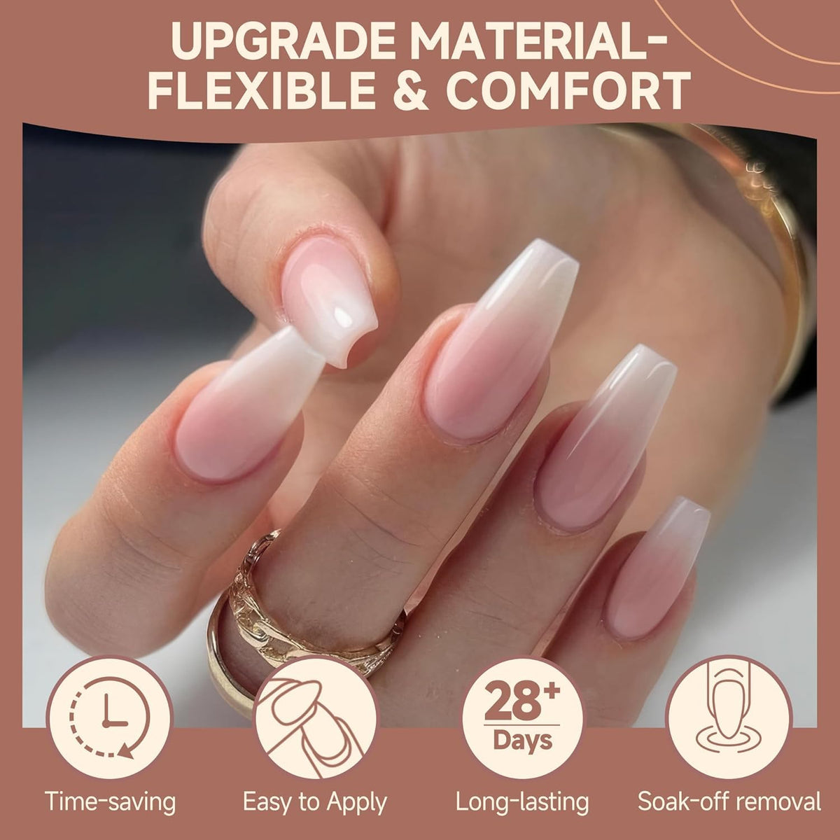 UNA GELLA Medium Coffin Nails Tips, 312Pcs Pre-Etched Gel Nail Tips Coffin Press On Nails Clear