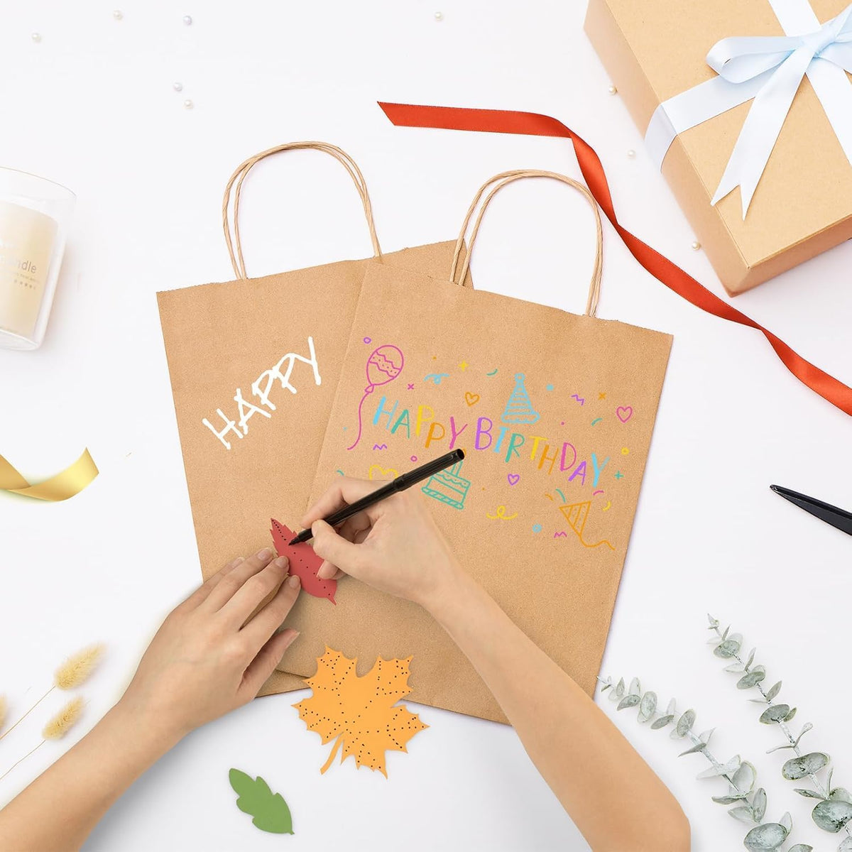 GSSUSA 12000 Pack 8x4.25x10 Inch Paper Bags with Handles Bulk, Brown Paper Gift Bags for Small