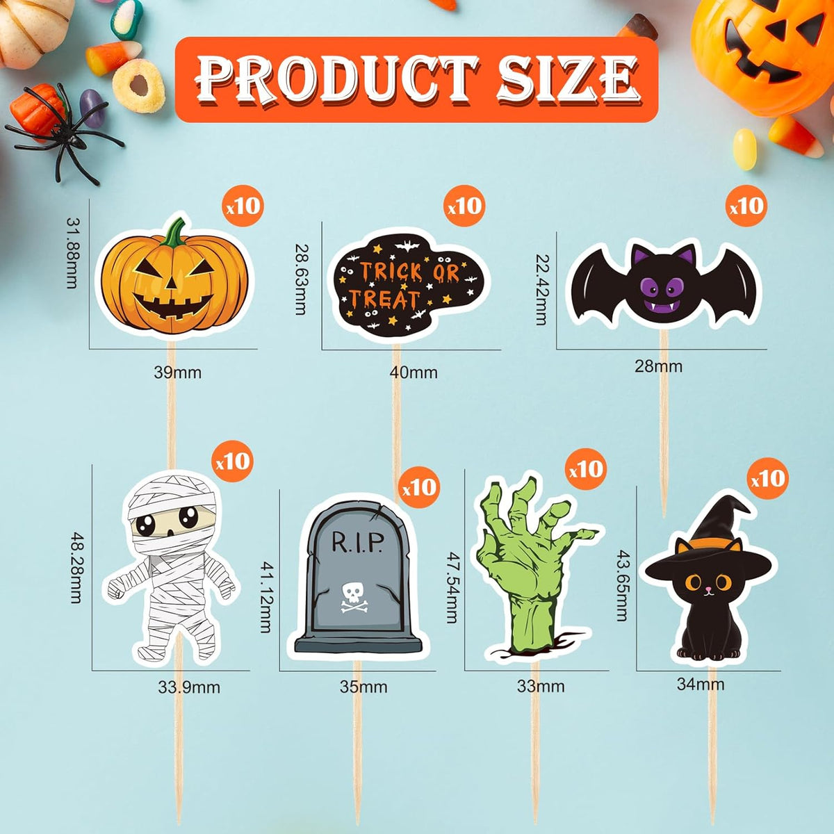NACHLYNN 70pcs Halloween Cupcake Toppers Spooky Haunted House Night Party Fruit Cake Decoration