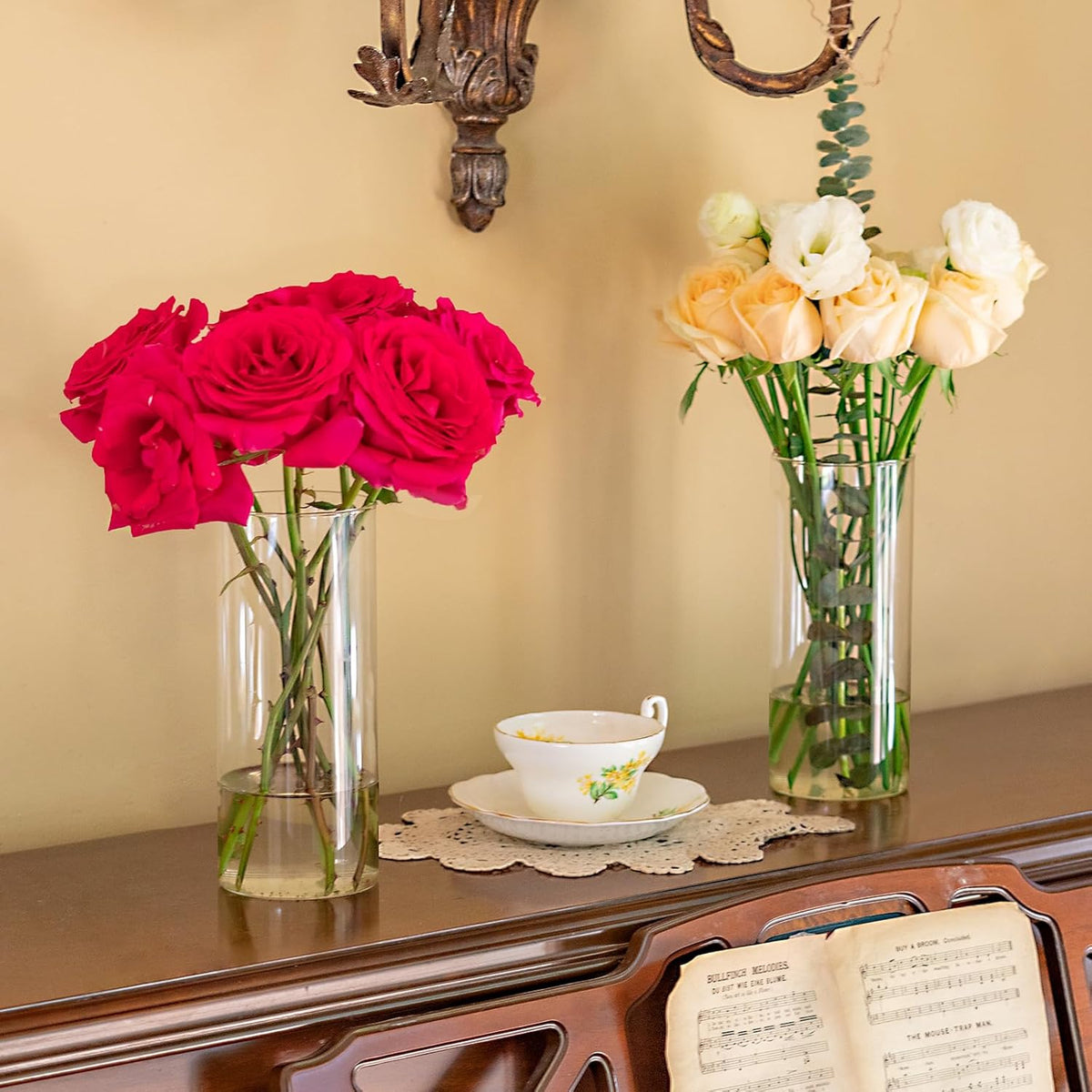7pcs Glass Cylinder Vases for Centerpieces - 8 Inch Tall Glass Vases for Flower, Clear Flower Vase