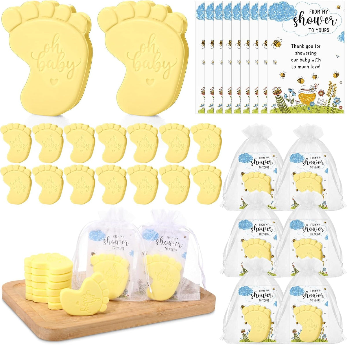 50 Sets Baby Shower Soap Favors for Guests - Mini Handmade Footprint Scented Soap with Thank You