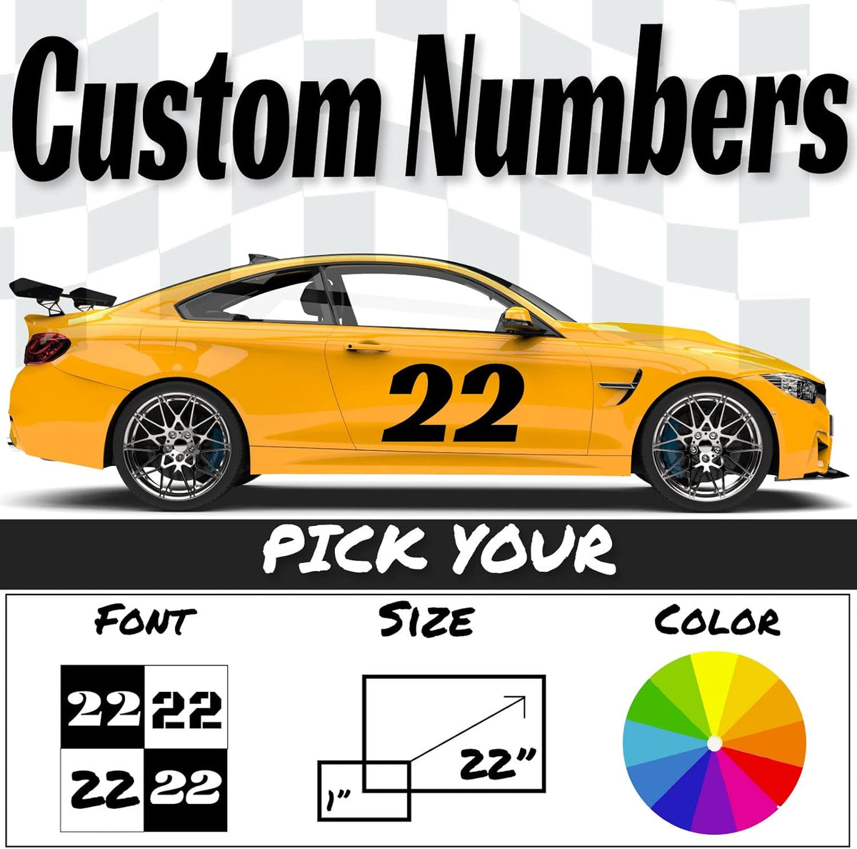 Fairwinds Designs Custom Race Car Number Decals | Set of 3 Heavy Duty Vinyl Stickers | Choose Size