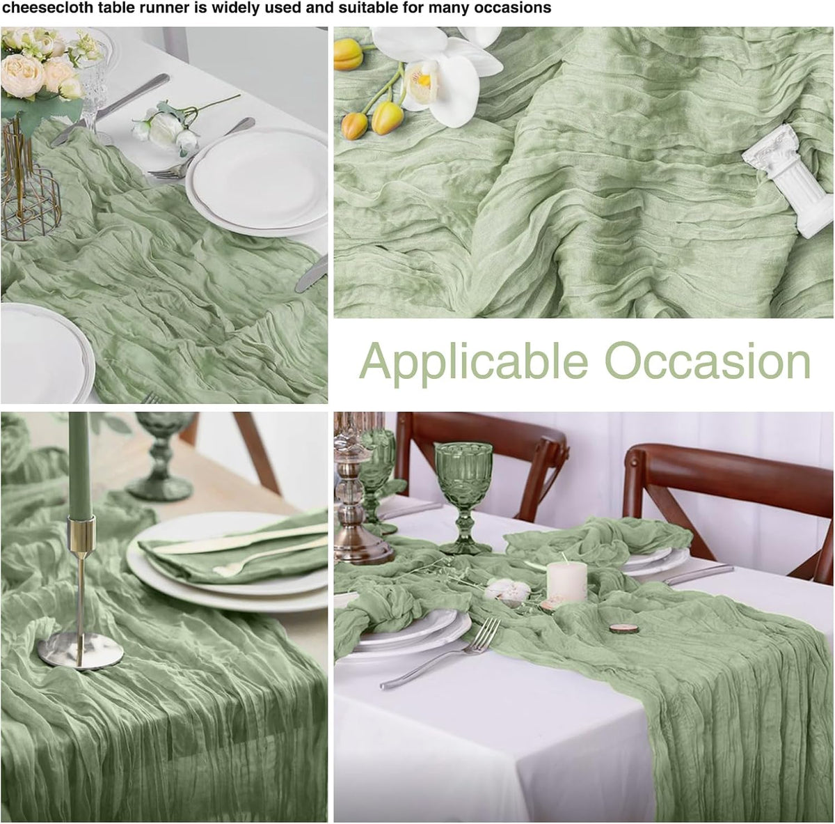 20 Pack Sage Green Cheesecloth Table Runner 17x108 Inch Boho Wrinkled Sheer Romantic Gauze Cheese