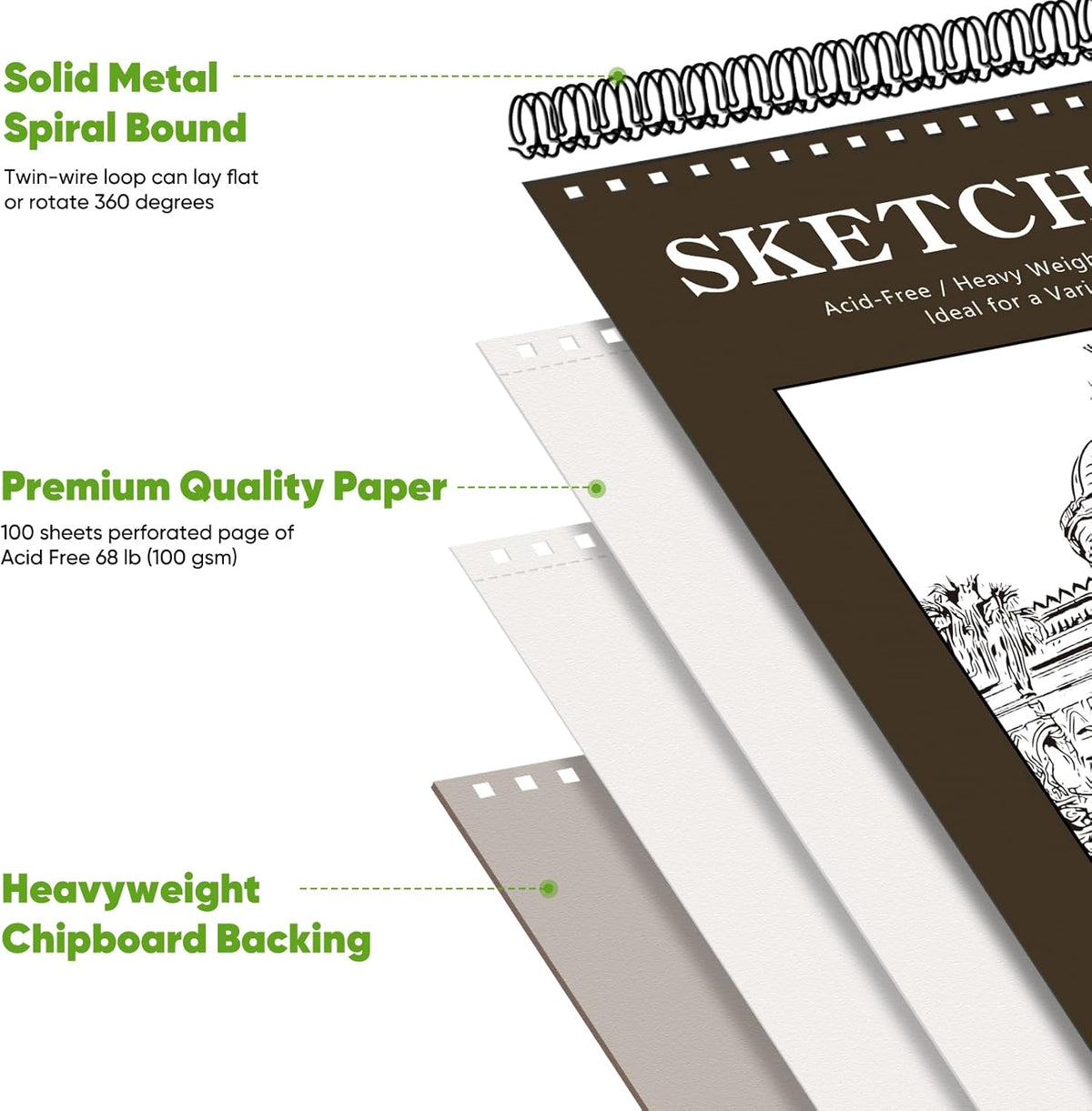Soucolor 8" x 10" Blank Spiral Notebook| 100 Sheets 68lb/100gsm| Classroom Must Haves Supplies
