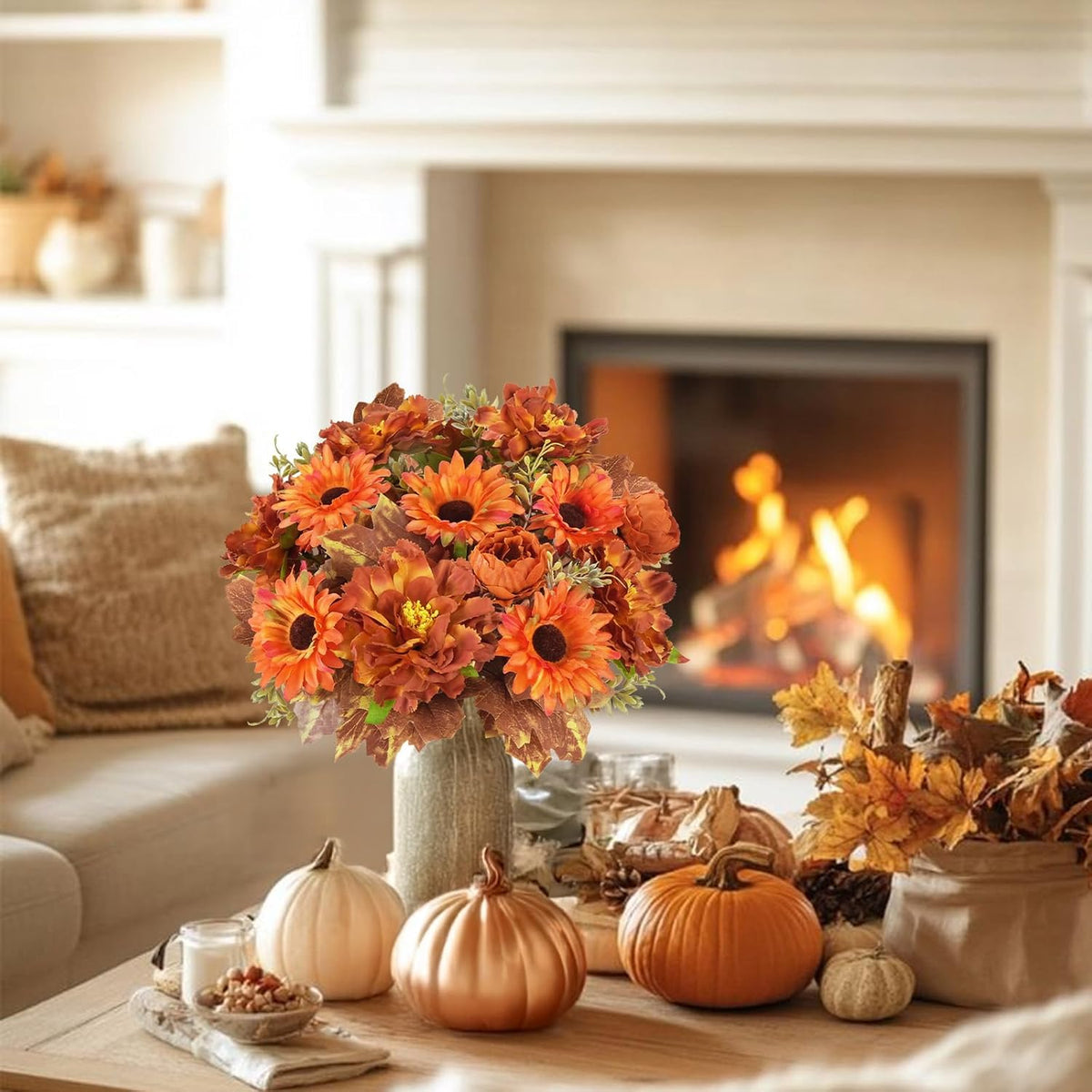 6 Pcs Fall Flowers Artificial for Decoration Silk Burnt Orange Flowers Fall Artificial Sunflowers