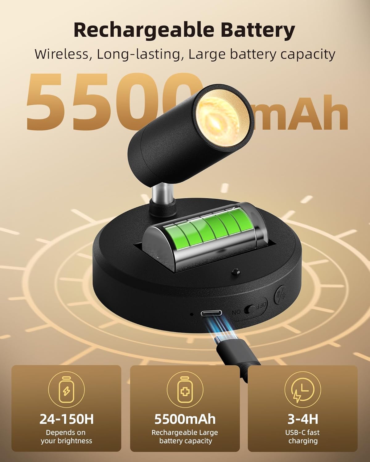 EZVALO Spotlights Indoor with Remote, 5500mAh Rechargeable Picture Lights, Wireless LED Uplighting