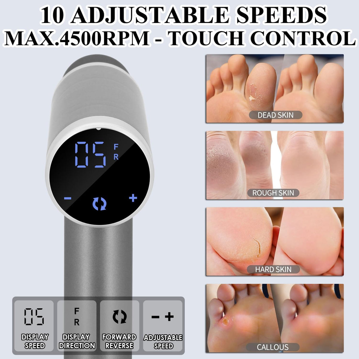 Upgraded Electric Callus Remover for Feet 4500rpm, Adjustable Speed Electric Foot Callus Remover