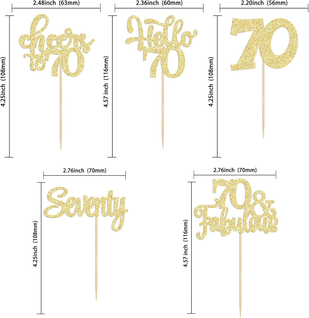 30Pcs Happy 70th Birthday Cupcake Toppers Seventy Cheers to 70 Years Old Birthday Cupcake Picks for