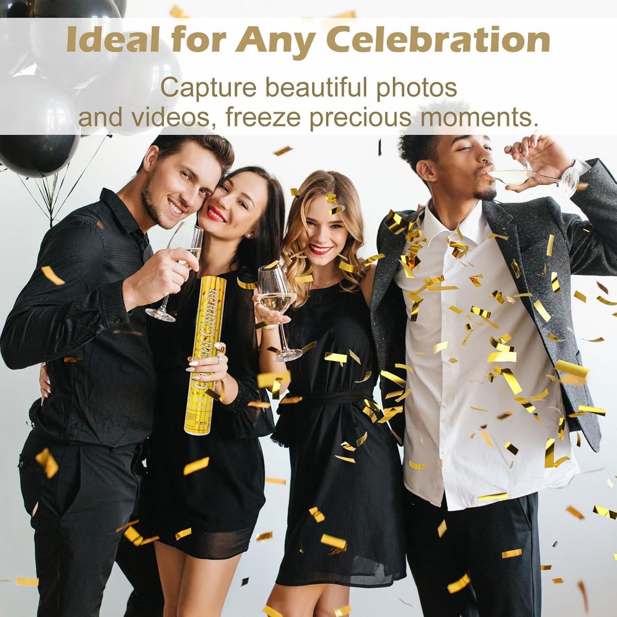 Tamodan 5 Packs Confetti Poppers,12 inch Confetti Cannon,Gold Party Poppers Confetti Shooters for