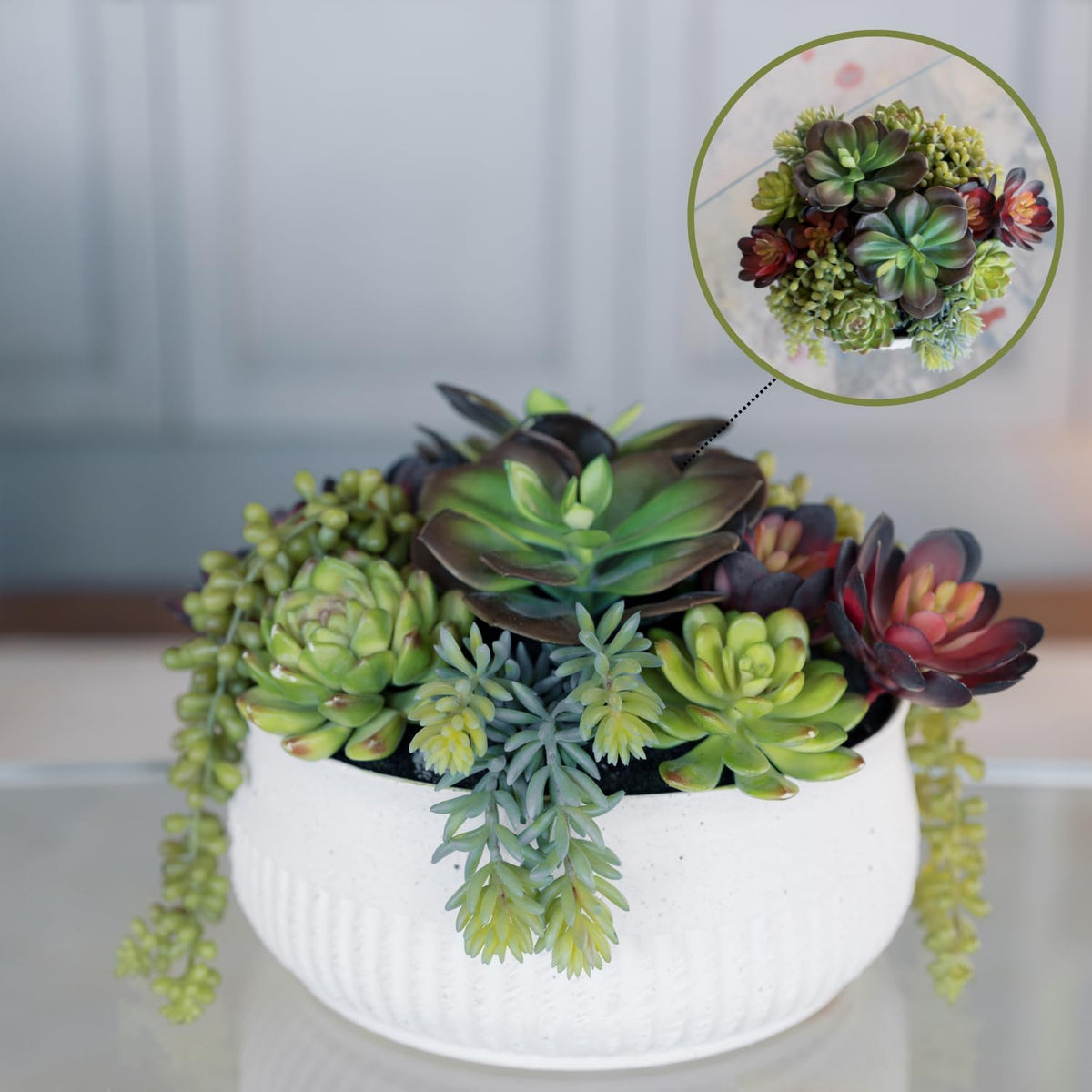 Round Faux Succulent Arrangement, 12" Premium Artificial Indoor Plant Enhances Interior Design