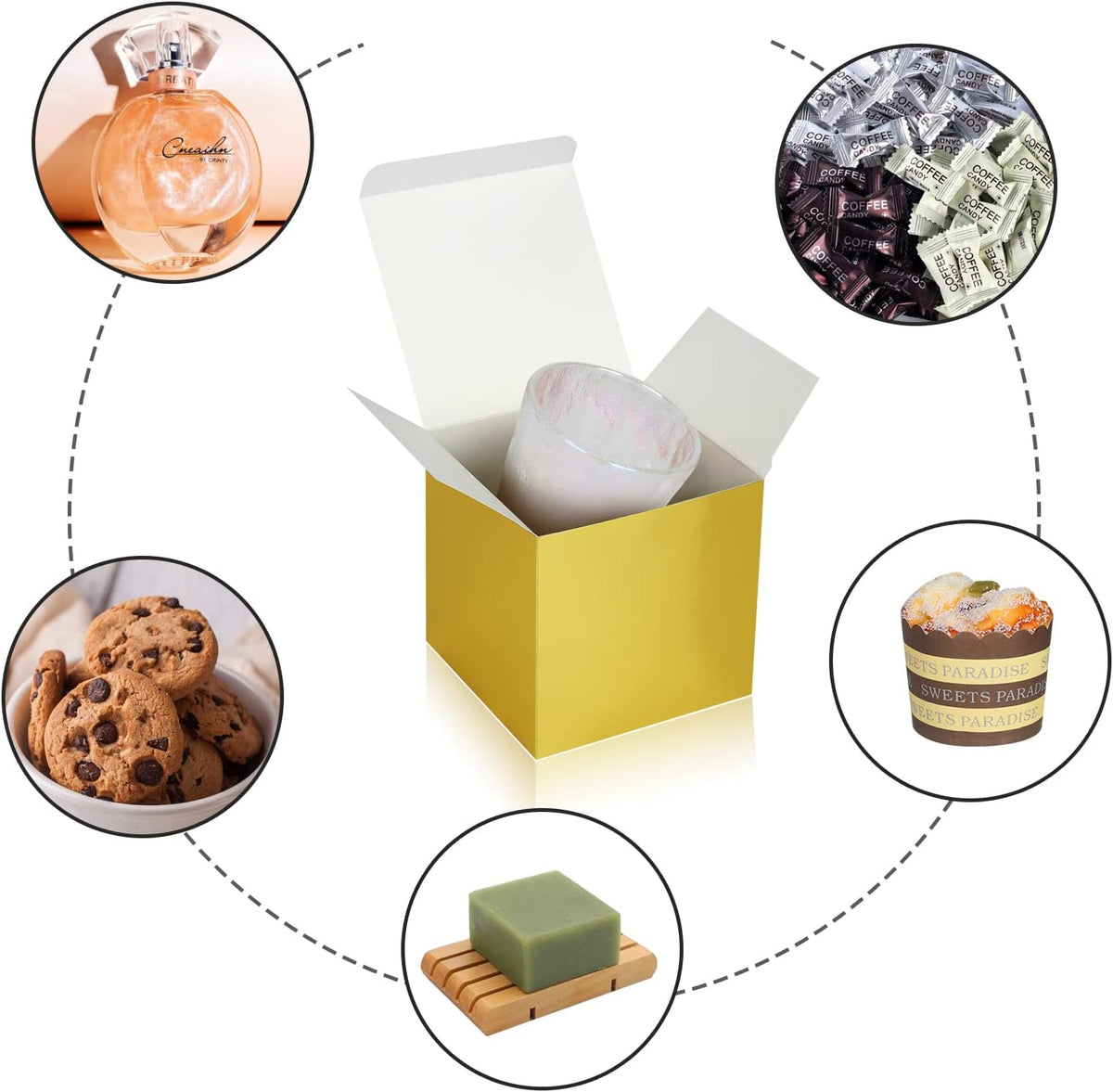 50 Pack Small Gift Boxes, 4x4x4 Favor Boxes Gold Paper Gift Boxes with Lids for Presents, Crafting