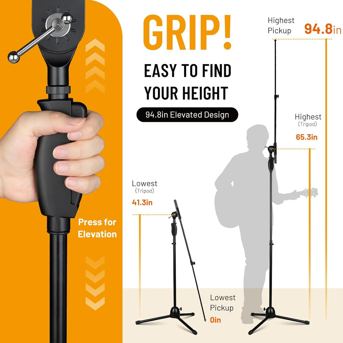 CAHAYA Tripod Microphone Stand: Boom Arm One-Button Release Floor Mic Stand Portable with Carrying